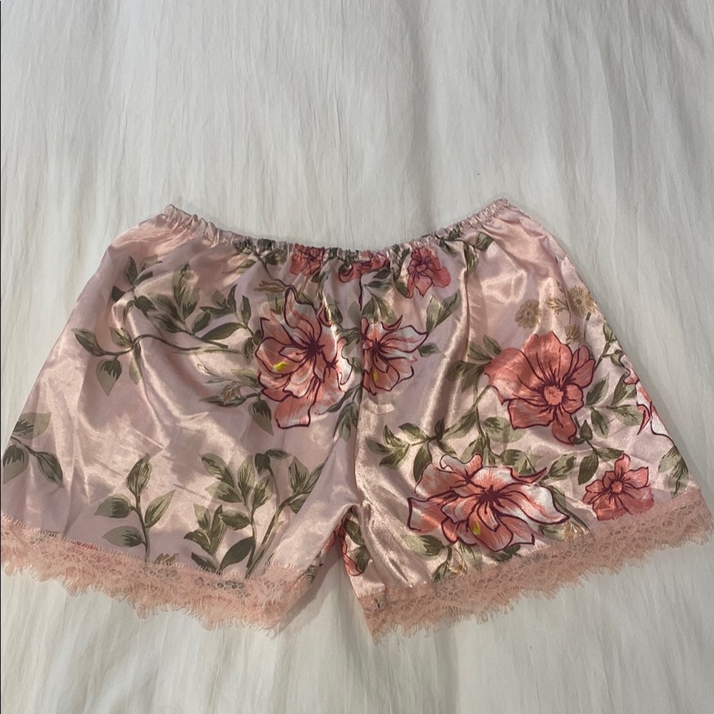 Floral Pink Satin like Sleep Shorts